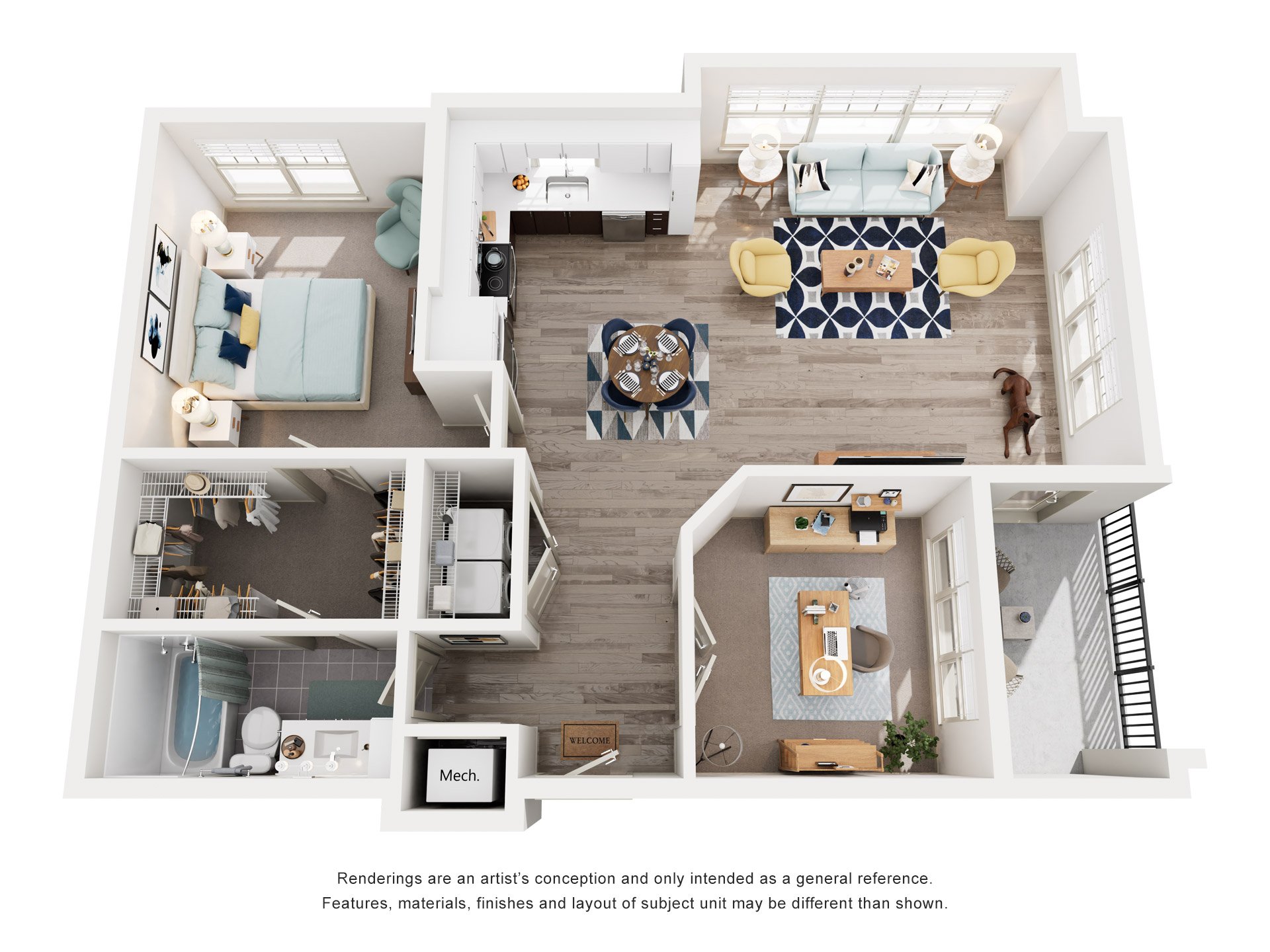 Floor plan for 1 bed, 1 bath, 984 sqft
